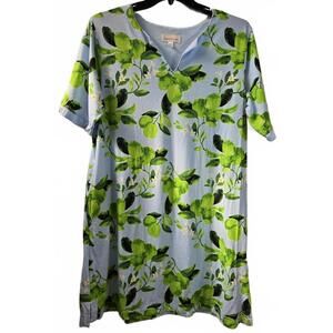 Stan Herman Blue and Green Floral Print Halftan/Night Shirt